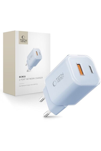 Tech-Protect 1xUSB-A + 1xUSB-C QC3.0 PD 33W Albastru