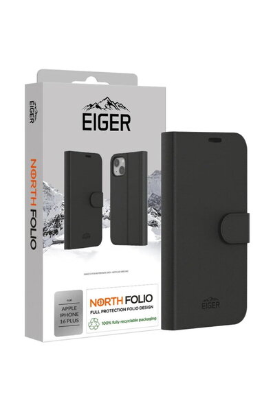 EIGER Husa North Folio Case iPhone 16 Plus Negru