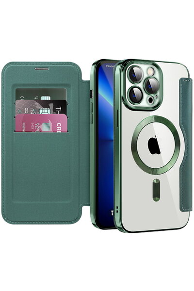 Techsuit Калъф за iPhone 13 Pro Max - SmartMag Book Case - Зелен