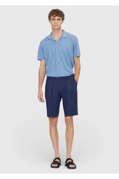 Ramsey Bermude casual 100% in, cu țesut simplu, albastru bleumarin