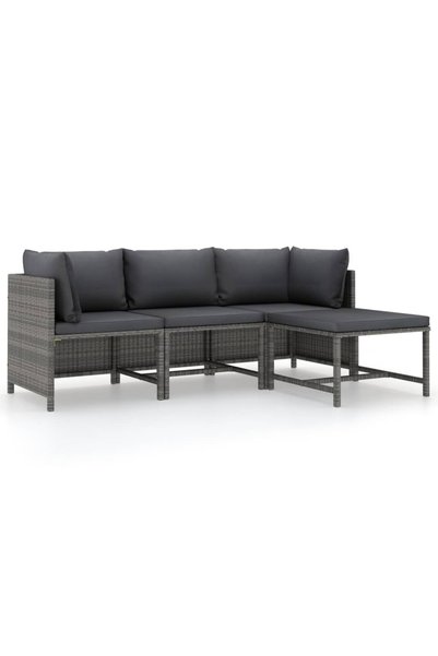 Concept Set mobilier de grădină cu perne, 4 piese, gri, poliratan