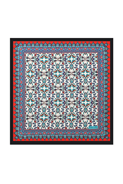 Bursa İpek Black Tile Tulip Pattern Silky Handkerchief