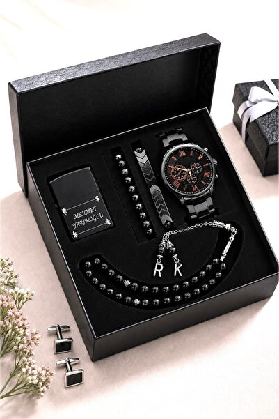 Waterproof Men's Wrist Watch Lighter Rosary and Bracelet Set