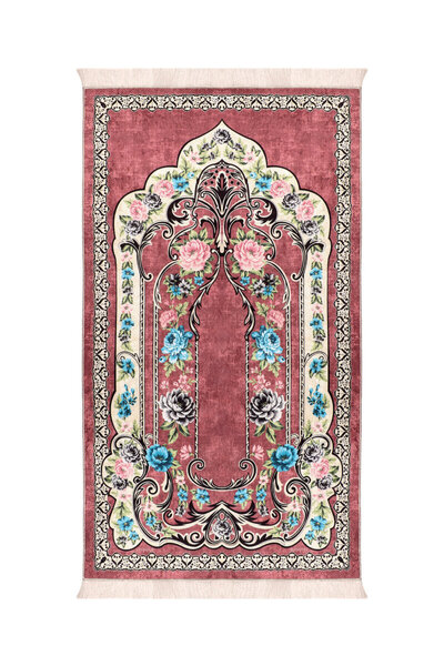Bursa İpek Dusty Rose Velvet Prayer Rug with Sponge