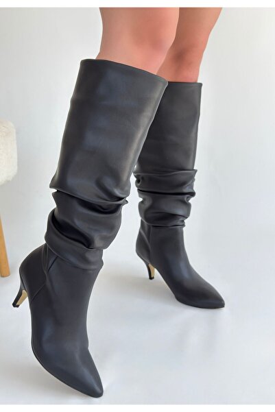 Erbilden Zelya black leather high heel boots