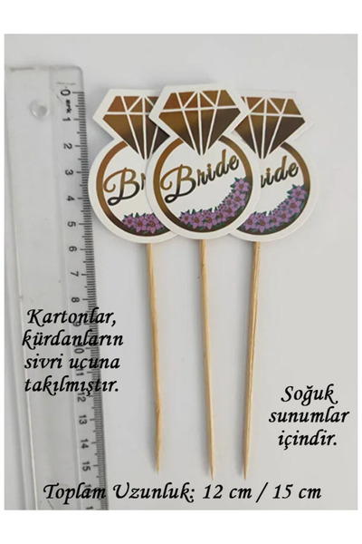 tm tasarı mağazası 10 Adet 9 cm Dekoratif Karton Bride Baskılı Pasta Kürdanı ...
