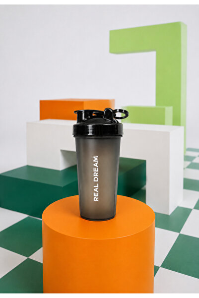 REAL DREAM Sporcu Shaker 600 ML Toz İçecek Karıştırıcı Suluk BPA Free Siyah Ş...