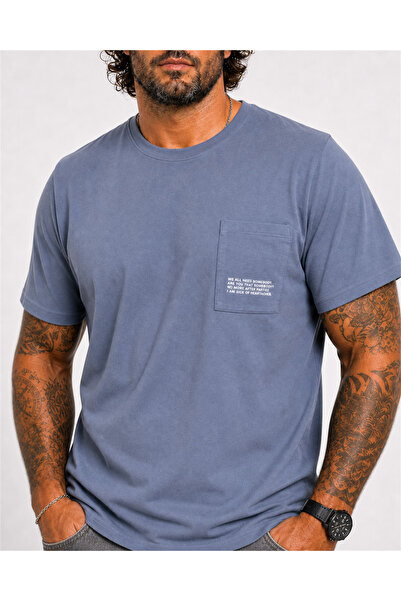 Starbattal Men's Large Size Crew Neck T-Shirt with Pockets 26145 Fume