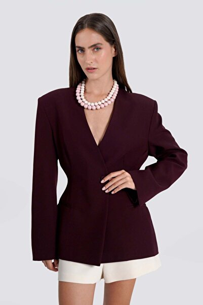 Thalure Kadın Bordo Yakasız Blazer