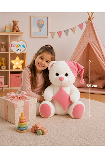 Toyzoy Toys Şapkalı Yastıklı Ayıcık Peluş 55 cm – Yumuşacık & Çocuk Hediyesi