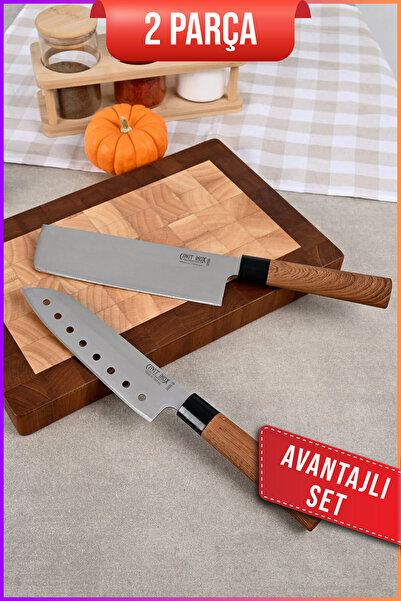 Cavit İnox ŞEF BIÇAĞI SETİ 2 PARÇA JAPON ESİNTİSİ SANTOKU VE NAKİRİ ŞEF BIÇAĞI