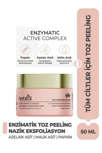 Herbital Enzimatik Toz Peeling – Papain, Postbiyotik & Azelaik Asitli Granüls...