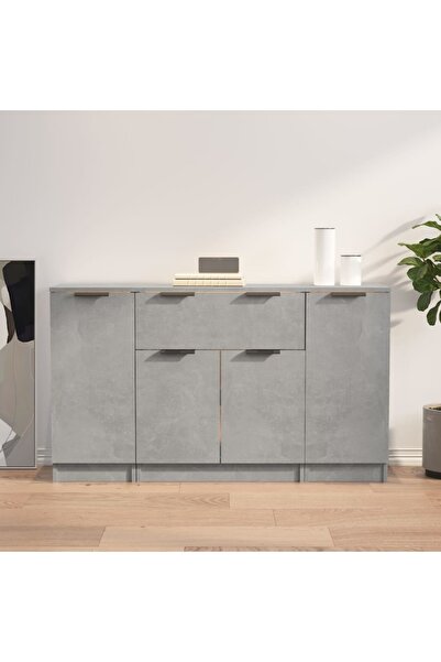 Concept Servante, 3 piese, gri beton, lemn prelucrat