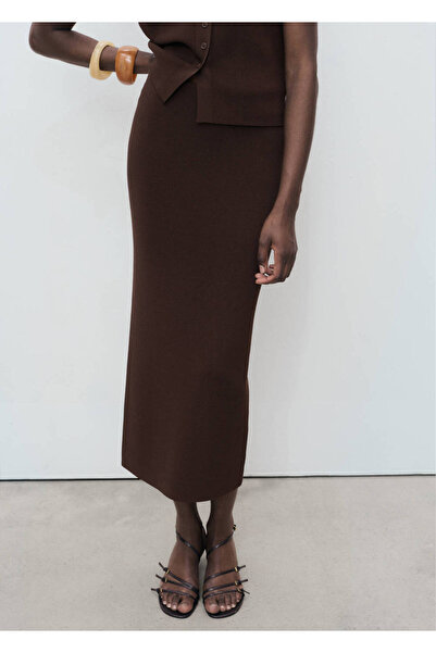 MANGO Woman Slim Knitted Midi Skirt