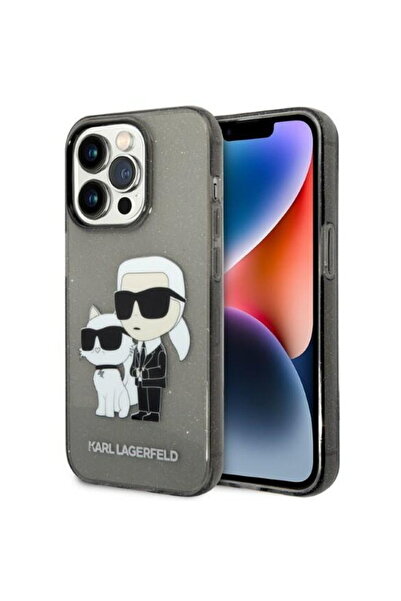 Karl Lagerfeld IML GLIT NFT Karl & Choupette Case for iPhone 14 Pro Max, Black