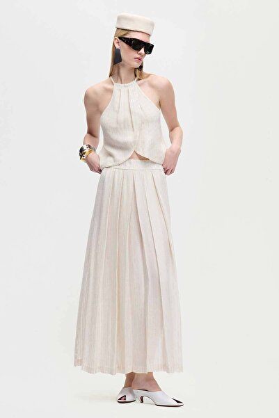 Butik Suat Natural Askılı Keten Kadın Bluz