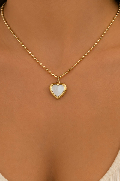 FIERA JEWELRY White Pearlescent Heart Gold Steel Women's Necklace