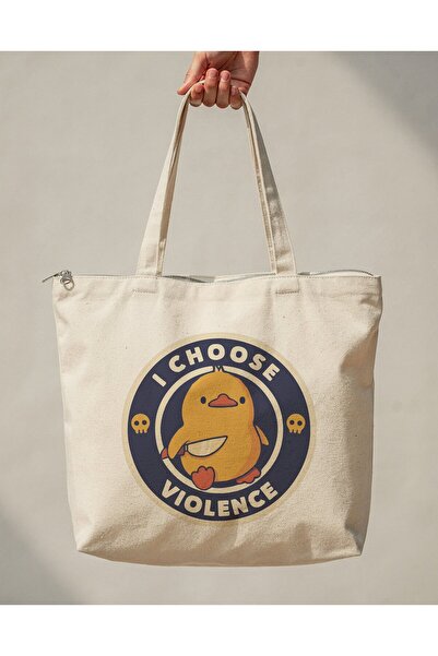 buzagi tasarım ürünleri I Choose Violence Zippered Lined Gusseted Canvas Bag ...
