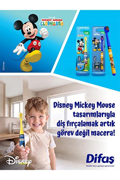 Difaş Mickey Mouse Yumuşak Kıllı Diş Fırçası 4-7 Yaş 2 Adet