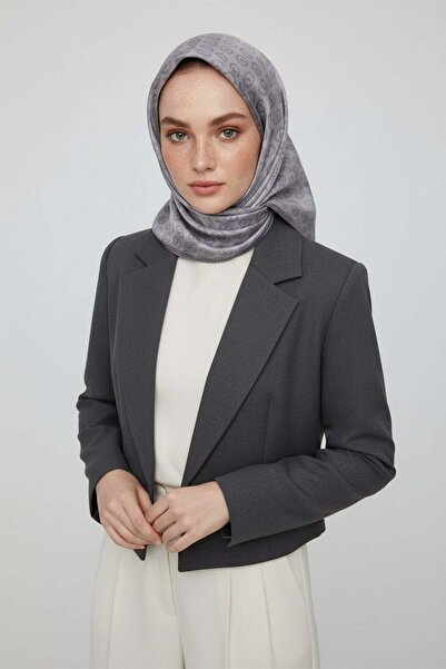 Vissona % 57 İPEK % 43 VİSKON Twill İpek Monogram Desenli Gümüş - Füme Renkli...