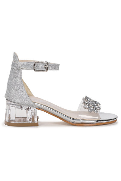 Kiko Kids Yangu Kum Simli Taşlı Kız Çocuk 3 Cm Şeffaf Topuklu Sandalet Abiye Ayakkabı