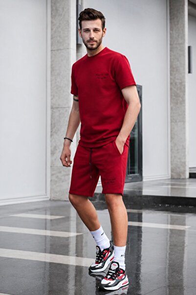 Madmext Set pantaloni scurți pentru bărbați cu imprimeu roșu Claret 5820