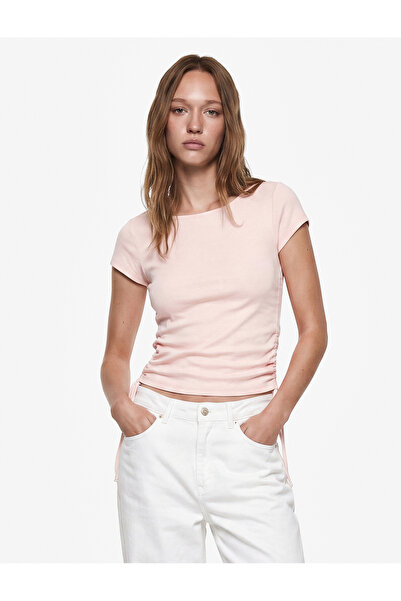 Koton Cotton Drawstring Detail Crew Neck Short Sleeve T-Shirt
