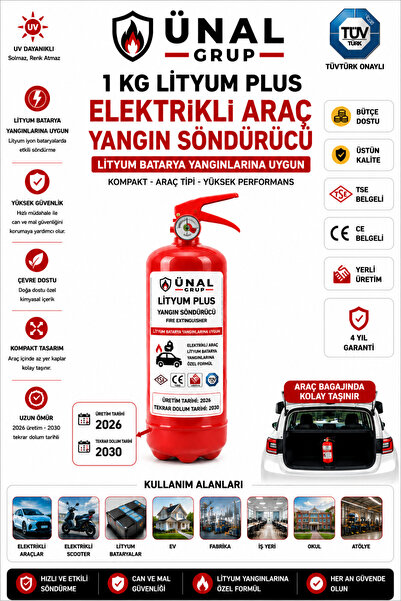 ünalgrup 1 KG Lityum Plus Elektrikli Araç Yangın Söndürücü | EV Batarya Yangı...