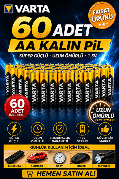 ANI OFİS KIRTASİYE A K AA Kalin Pil 60 Adet Özel Pil Paketi - Süper Güçlü - U...