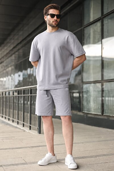 Madmext Gray Basic Men's Shorts Set 5920