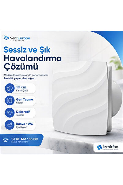 Venteurope Stream 100 BD – 10’luk Sessiz Dekoratif Banyo Aspiratörü – Klapeli...