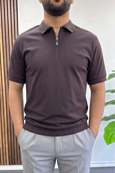 Edwox Men's Cotton Soft Polo Collar T-Shirt Brown Edw500