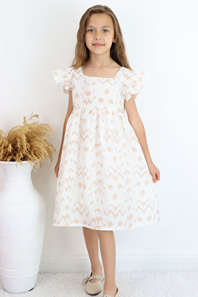 Breeze Girl's Dress with Patterned Back and Zipper Detail, Ages 8-12, Ecru