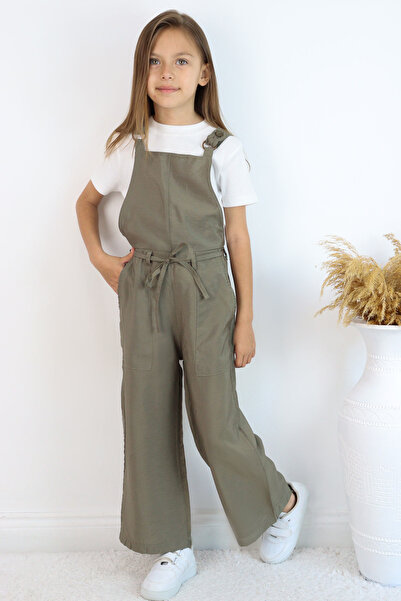 Breeze Girl's Salopet Jumpsuit with Strap and Ring Detail, Ages 8-14, Khaki G...