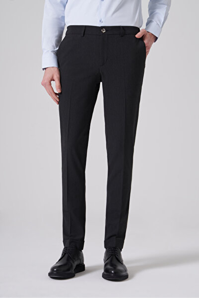 Morven Pantaloni negri pentru bărbați, slim fit, cu elastic pe lateral
