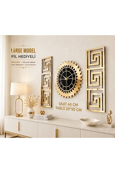 EYKA STORE Özel Tasarım 3 Lü Set Pleksi Gold Aynalı 3d Kabartmalı Duvar Saati...