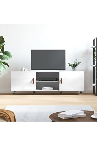 Concept Comodă TV, alb extralucios, 150x30x50 cm, lemn compozit