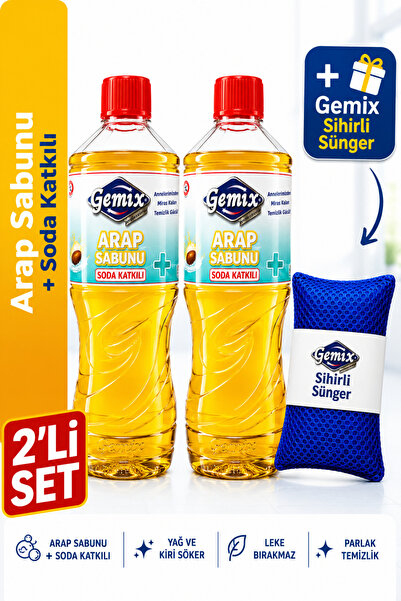 GEMİX Soda Katkılı Sıvı Arap Sabunu 1000 ml x 2 Adet Avantajlı Paket Çok Amaç...