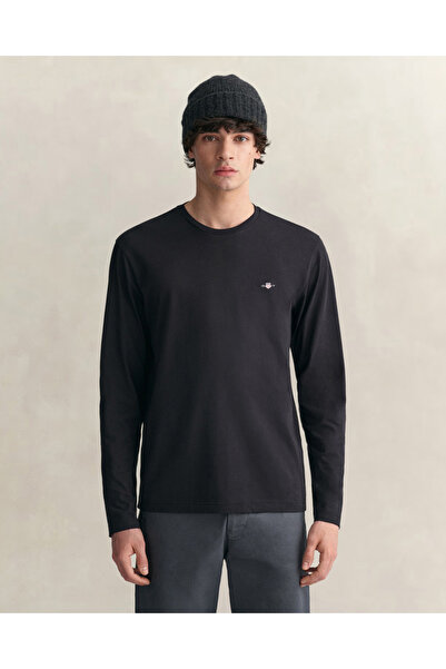 Gant Erkek Siyah Regular Fit Bisiklet Yaka Uzun Kollu T-Shirt