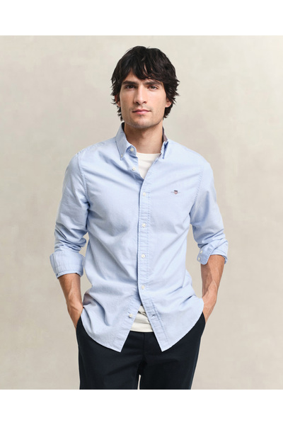 Gant Erkek Mavi Slim Fit Klasik Yaka Oxford Gömlek