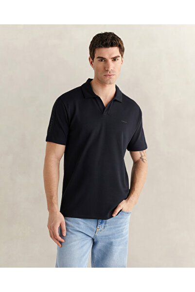 Gant Erkek Siyah Regular Fit Şerit Detaylı Polo Yaka T-Shirt
