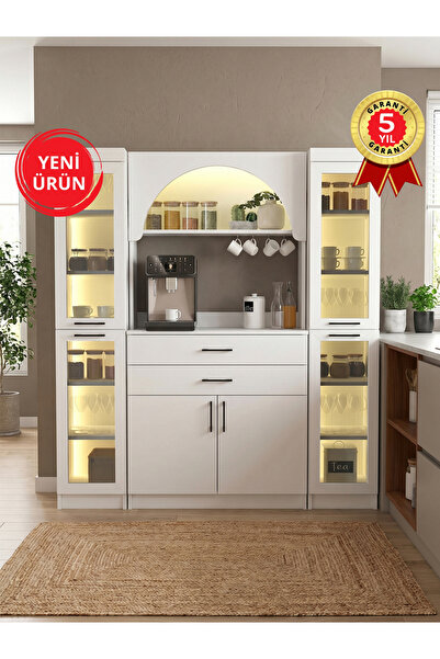 dorpek Led Işıklı Temperli Cam Kapaklı Kahve Köşesi – Çekmeceli Çok Amaçlı Mu...