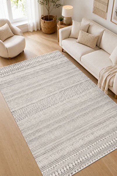 Serente Home İskandinav Desenli Yıkanabilir Kaymaz Taban Şönil Krem Mutfak Ha...