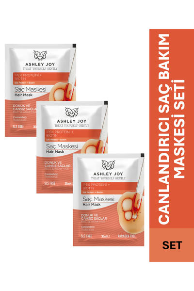 ASHLEY JOY Donuk Ve Cansız Saçlara Özel Canlandırıcı Saç Maskesi 30 ml 3 Adet...