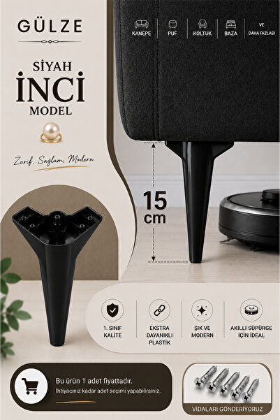 GÜLZE (15 cm) İNCİ Model Mobilya Ayağı (Mobilya Ayağı, Dolap, Koltuk, Tv Ünit...