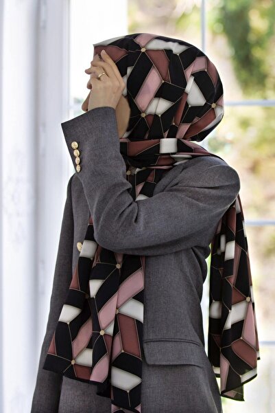 Vissona KREP GEOMETRİK DESENLİ PUDRA RENKLİ 75X195 KIRIŞMAZ ŞAL