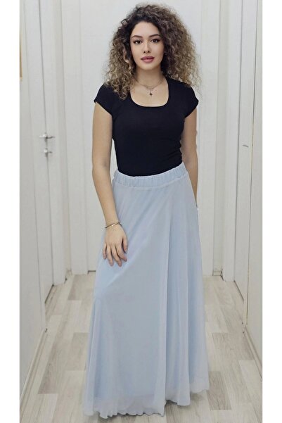 lodmela Bel Lastikli Kloş Şifon Etek 6003-Bebe Mavisi