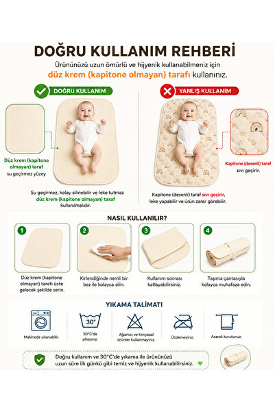 Modakids Su Geçirmez Alt Açma Minderi Bakım Pedi Örtüsü Bebek Bezi Değiştirme Matı
