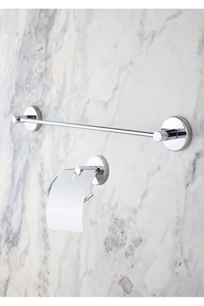 ERFAHOME Krom Uzun Havluluk / Geniş Kapaklı Tuvalet Kağıtlığı 2li Set