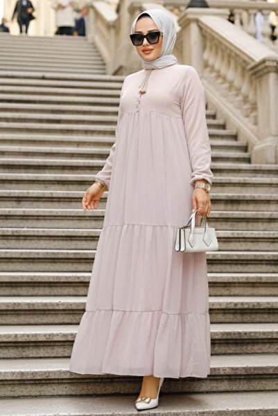 Neva Style Kat Piliseli Pudra Tesettür Elbise 22051PD